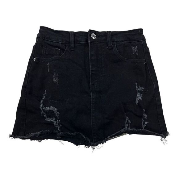 unbranded Pants - Denim Black Women’s Mini Skort Small Jean Distressed Goth Rock skirt
